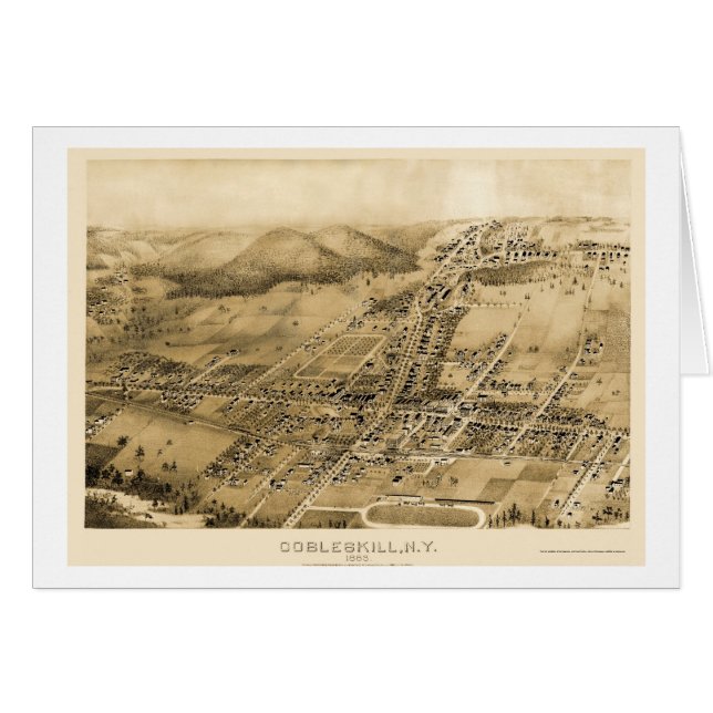Cartão Cobbleskill, mapa panorâmico de NY - 1883 (Frente Horizontal)
