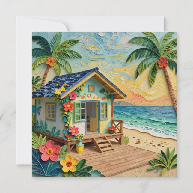 Cartão Cobertor de Casa de Praia Oceânica (Frente)