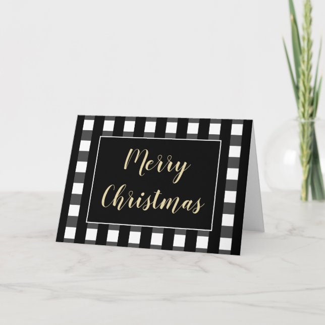 Cartão Cobertor Xadrez Preto e Branco Natal Chic Merry (Frente)