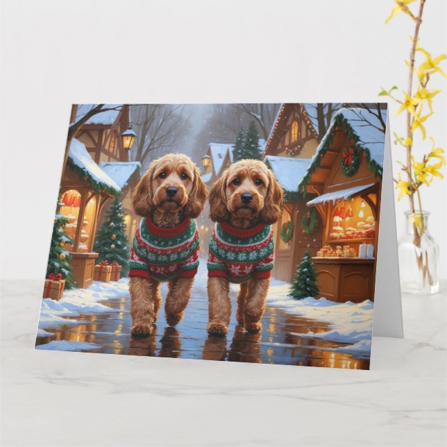 Cartão Cockapoo Cães Feriado de Natal (Flor Amarela)
