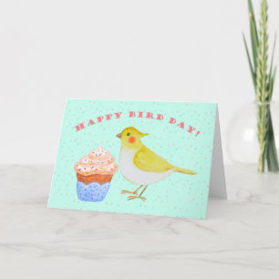 Cartão Cockatiel com aniversário de pássaros do cupcake C
