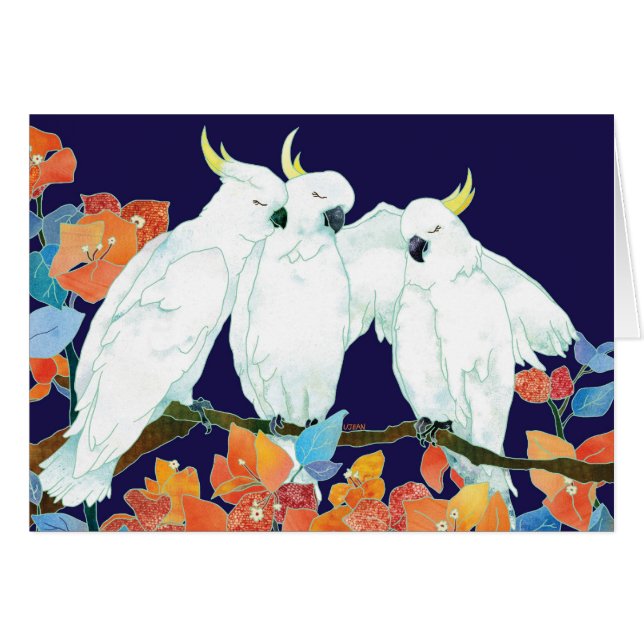 Cartão Cockatoos e Bougainvillea (Frente horizontal)
