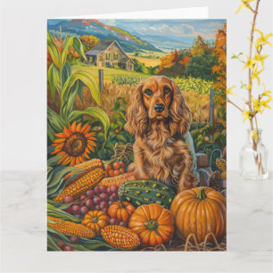 Cartão Cocker Spaniel Cão Outono Colheita Ação de Graças