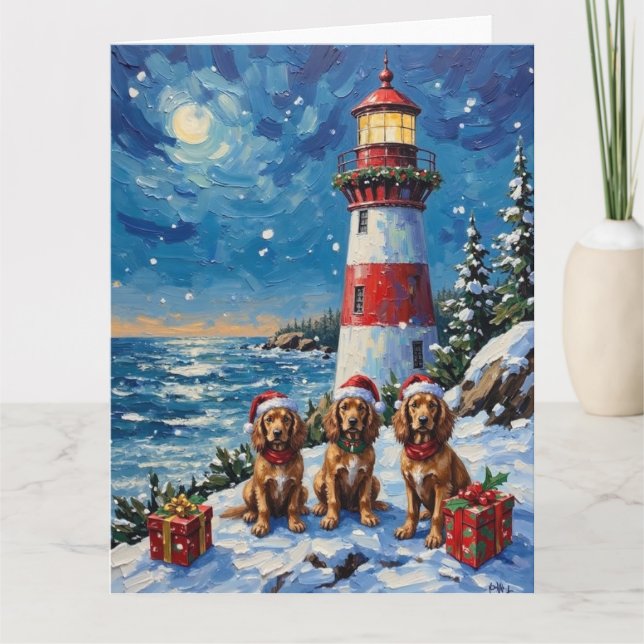 Cartão Cocker Spaniel Christmas Lighthouse Holiday (Frente)