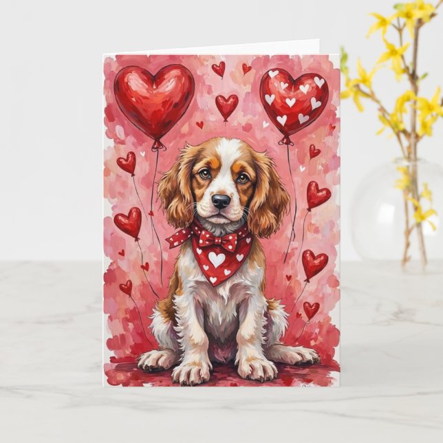 Cartão Cocker Spaniel Dia dos Namorados Cachorro com Cora (Flor Amarela)