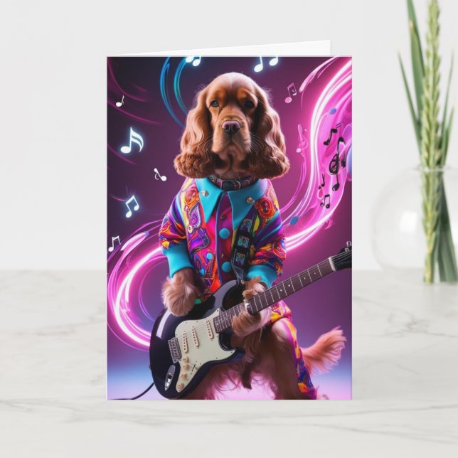 Cartão Cocker Spaniel Engraçado Estrela do Rock (Frente)