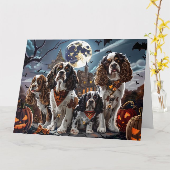 Cartão Cocker Spaniel Halloween Assustador (Flor Amarela)