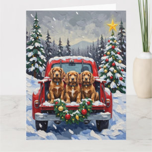 Cartão Cocker Spaniel Natal Caminhão Vermelho Férias