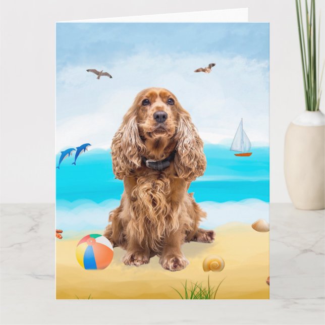 Cartão Cocker Spaniel no Beach (Frente)