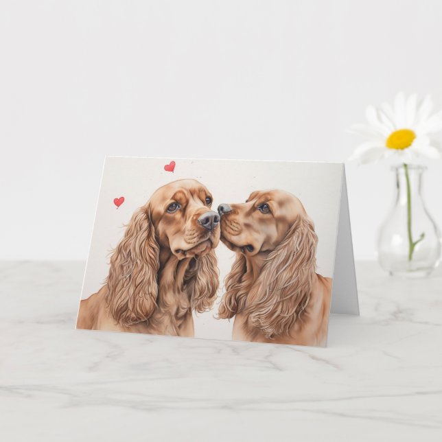 Cartão Cocker Spaniel Pair Valentine's Day (Planta pequena)