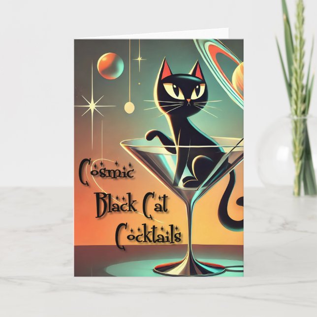 Cartão Cocktails de Gato Negro Cósmico e Futuro Atômico (Frente)