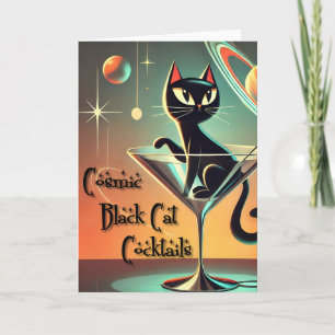 Cartão Cocktails de Gato Negro Cósmico e Futuro Atômico