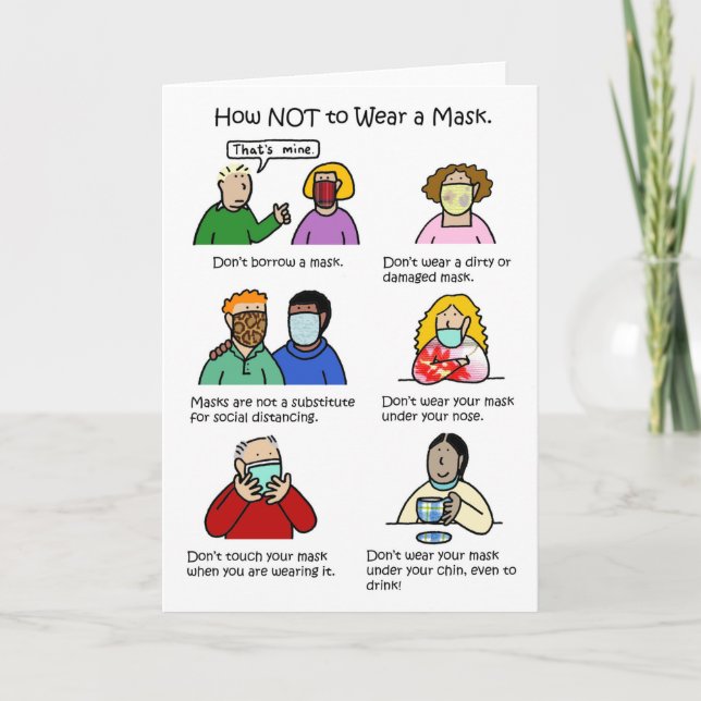 Cartão Código 19 Como NÃO Vestir um desenho de máscara (Frente)