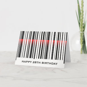 Cartão Código de barras de aniversário de 28 anos com las