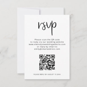 Cartão Código QR imprimível Casamento branco preto RSVP