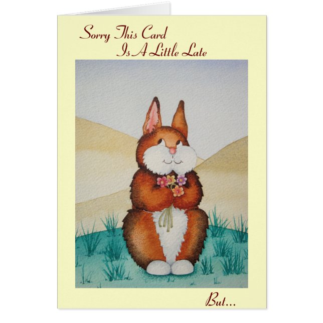 Cartão Coelhinho castanho bonito e flores atrasados no an (Frente)