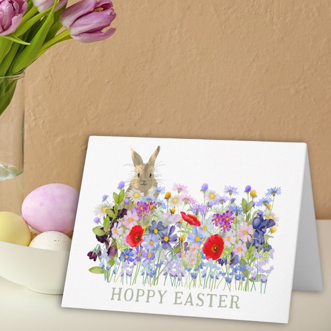 Cartão Coelhinho-coelho-doce e Páscoa-salgado (Hoppy Easter bunny and wildflower watercolor custom folded holiday greetings card)