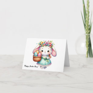 Cartão Coelhinho da Páscoa de Kawaii Bonito com Flores