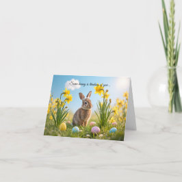 Cartão Coelhinho da Páscoa e Daffodil