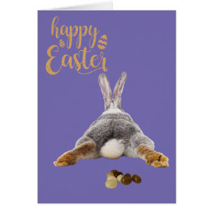 Cartão Coelhinho da Páscoa Feliz Bunda Rabo Marrom Feijõe