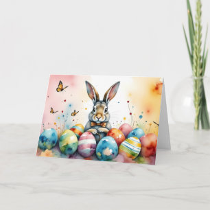 Cartão Coelhinho da Páscoa Fofo com Ovos Pintados Colorid