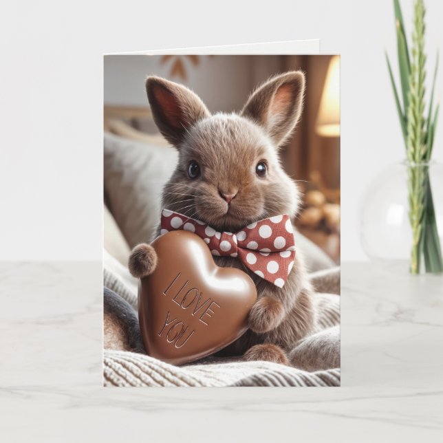 Cartão Coelhinho De Aniversário Com Coração De Chocolate (Frente)