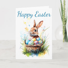 Cartão Coelhinho de Aquarela e Páscoa