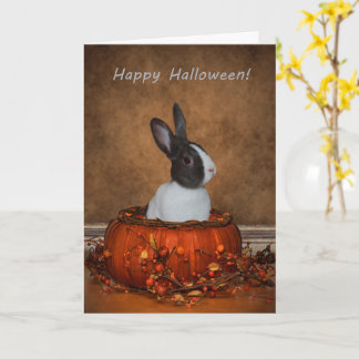 Cartão Coelhinho de Halloween em uma abóbora