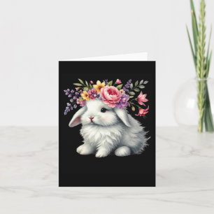 Cartão Coelhinho De Páscoa Com Coroa Floral De Flores E M