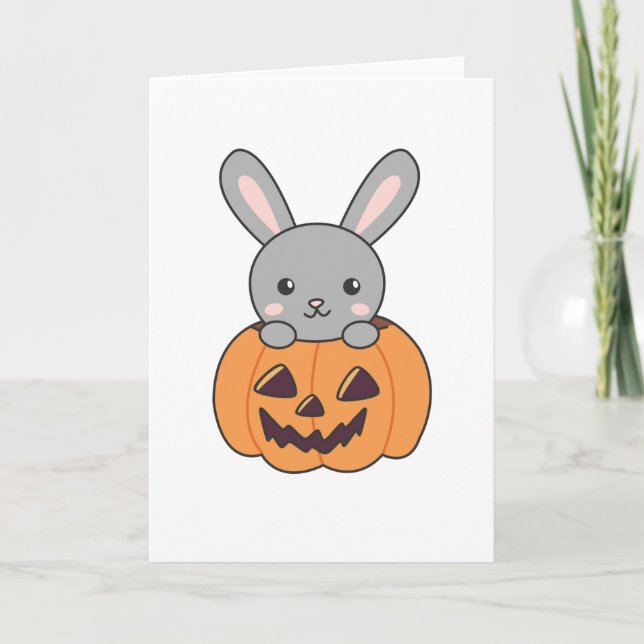 Cartão Coelhinho De Pumpkin Cute Bunnies Feliz Halloween (Frente)