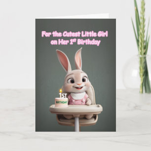 Cartão Coelhinho em Rosa Menina Mais Fofa de 1º Aniversár