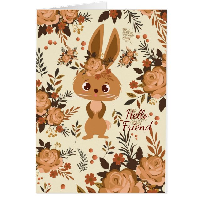 Cartão coelhinho floral marrom chocolate (Frente)