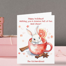 Cartão Coelhinho Fofo Espiando de um Copo Vermelho de Nat