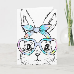 Cartão Coelhinho Fofo Rosto de Coelho Tie Dye Óculos Meni