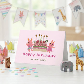 Cartão Coelhinhos Berry Sweet Bebê Rosa Aniversário de Cr