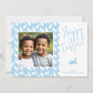 Cartão Coelhinhos Brancos em Azul com Foto Personalizada
