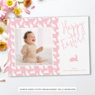Cartão Coelhinhos Brancos em Rosa Com Foto Personalizada