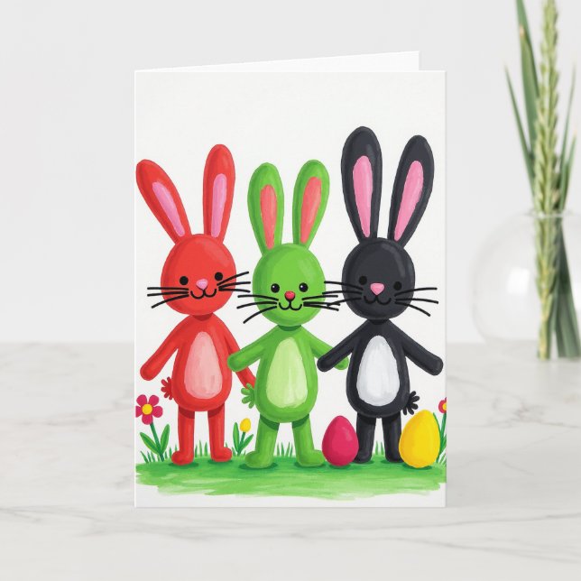 Cartão Coelhinhos Felizes de Primavera (Frente)