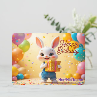 Cartão Coelho 3D Fofo Feliz Aniversário