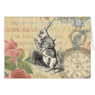 Cartão Coelho Branco Arte de Alice no País das Maravilhas
