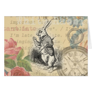 Cartão Coelho Branco Arte de Alice no País das Maravilhas