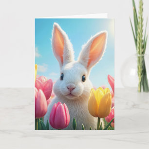 Cartão Coelho Branco Da páscoa Nas Tulipas