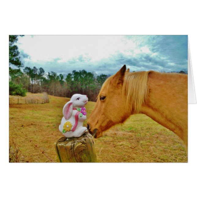 Cartão Coelho branco e cavalo amarelo (Frente Horizontal)