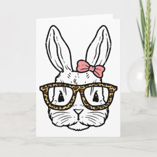 Cartão Coelho Bunny Usando Óculos de Leopardo Menina Fofa