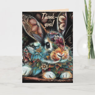 Cartão Coelho Caprichoso Floral Abstrato Aniversário