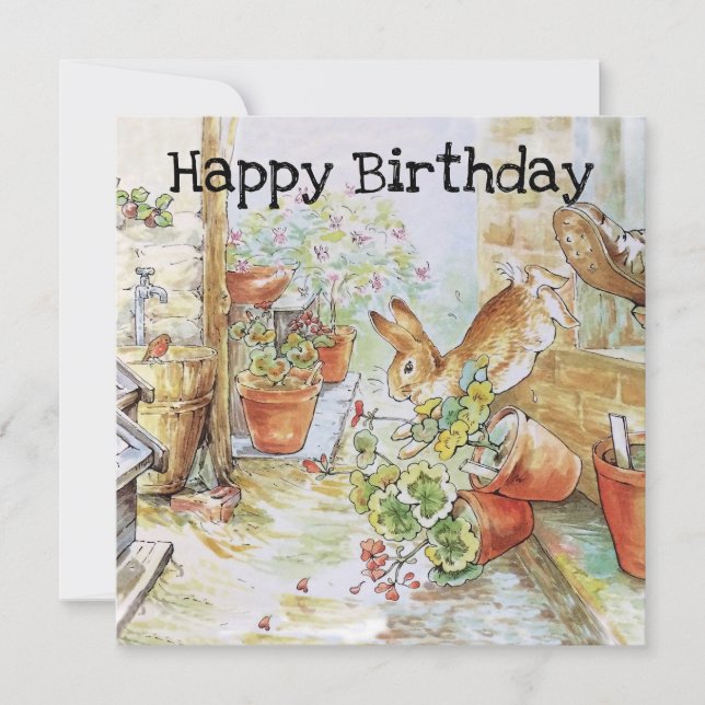 Cartão Coelho clássico vintage Feliz aniversário (Frente)