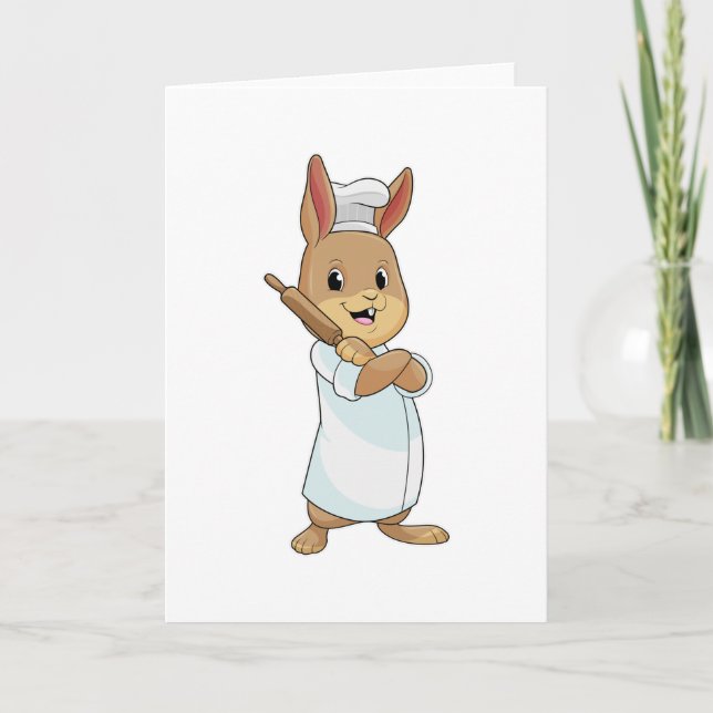 Cartão Coelho como padeiro com cavilha rolante (Frente)