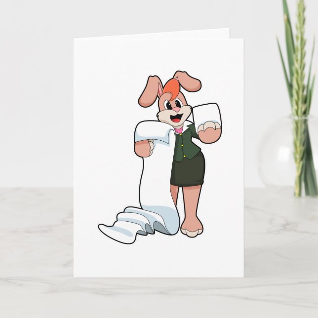 Cartão Coelho como Secretário com Papel (Frente)