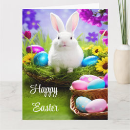 Cartão Coelho da Páscoa com Cesta de Ovos de Páscoa