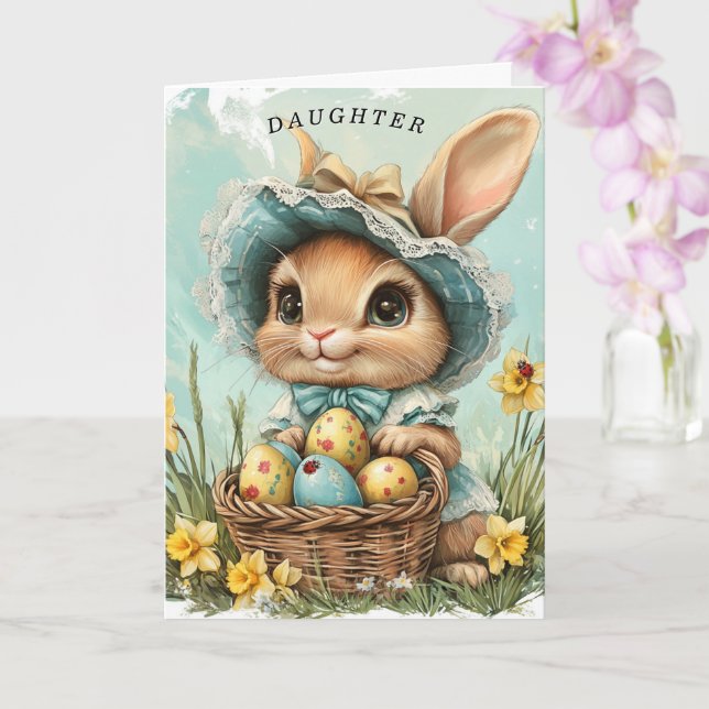 Cartão Coelho da Páscoa Feliz Filha Narcisos Joaninha  (Orquídea)